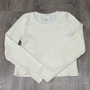 Women's Pink Rose Cream Ribbed Long Sleeve Top